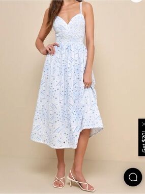 Lulu's Light Blue Eyelet Midi Dress with Spaghetti Straps